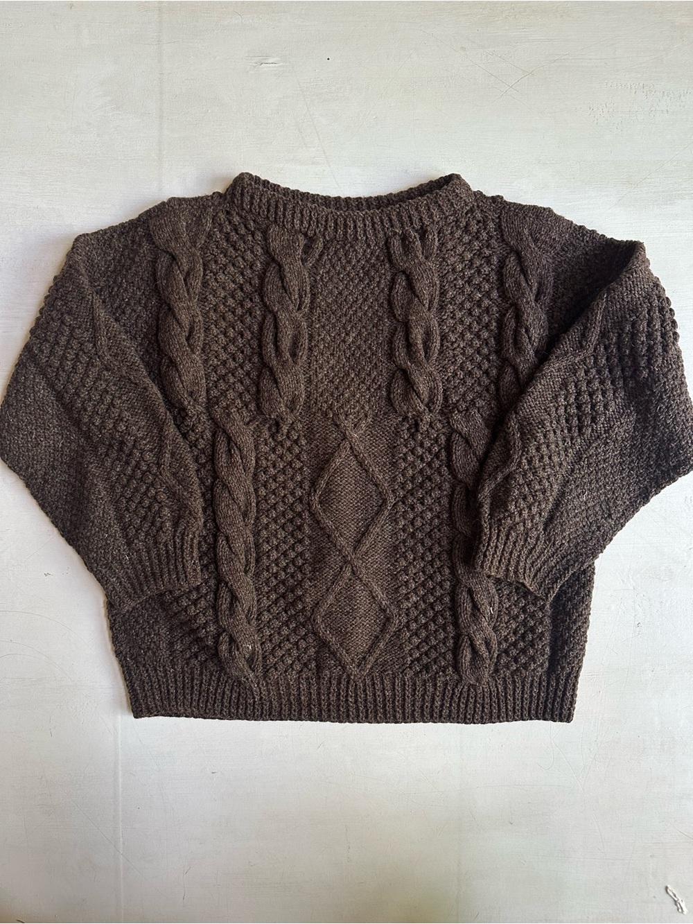 Quills Woollen Market Irish Handknit Brown Wool Sweater